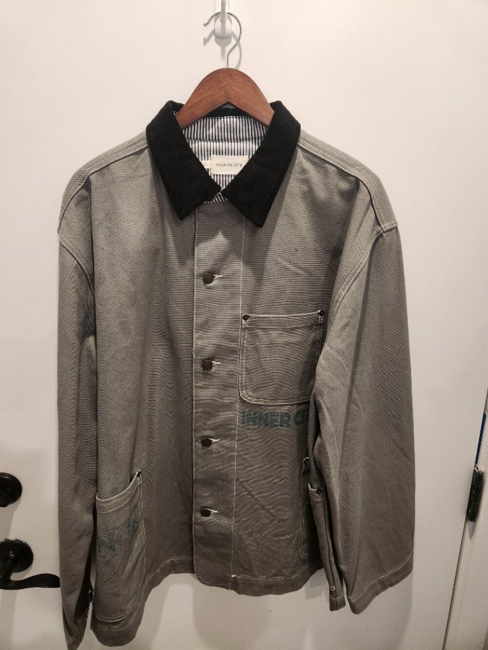 Honor The Gift After Hours Canvas Chore Jacket Graphic Gray Cord Collar New - XL